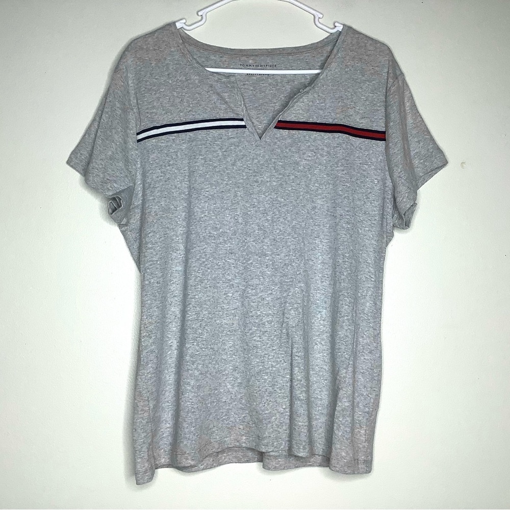 < Tommy Hilfiger Classic Grey Split Neck Tee > - Picture 2 of 6